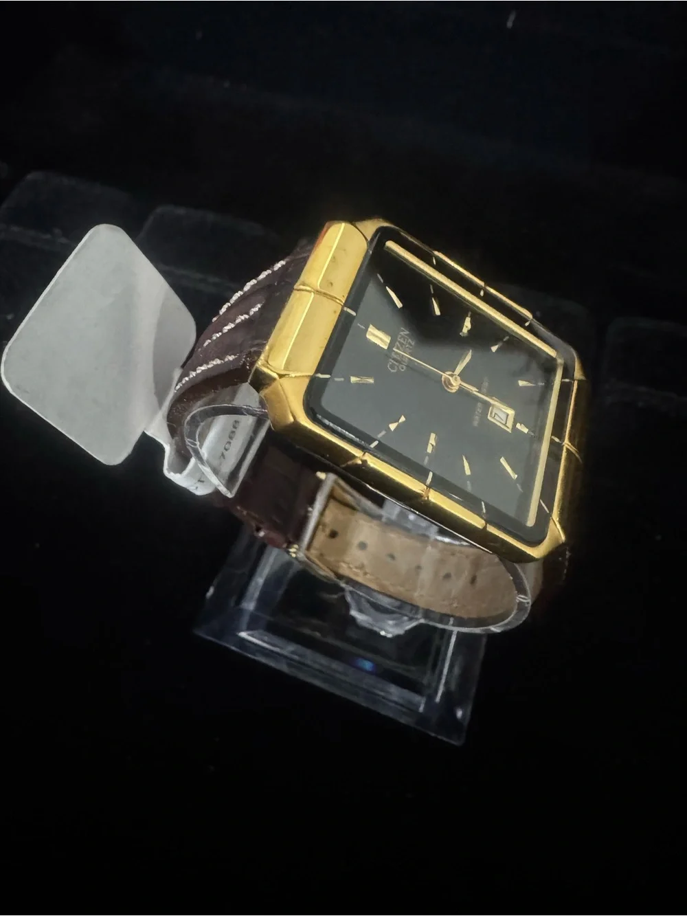 Citizen Gold Tone with Black Dial Rectangular Dress Watch